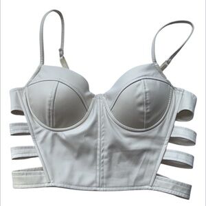 Fashion Nova Cream/Off White Faux Leather  Strappy Bustier Zippered Back Size M